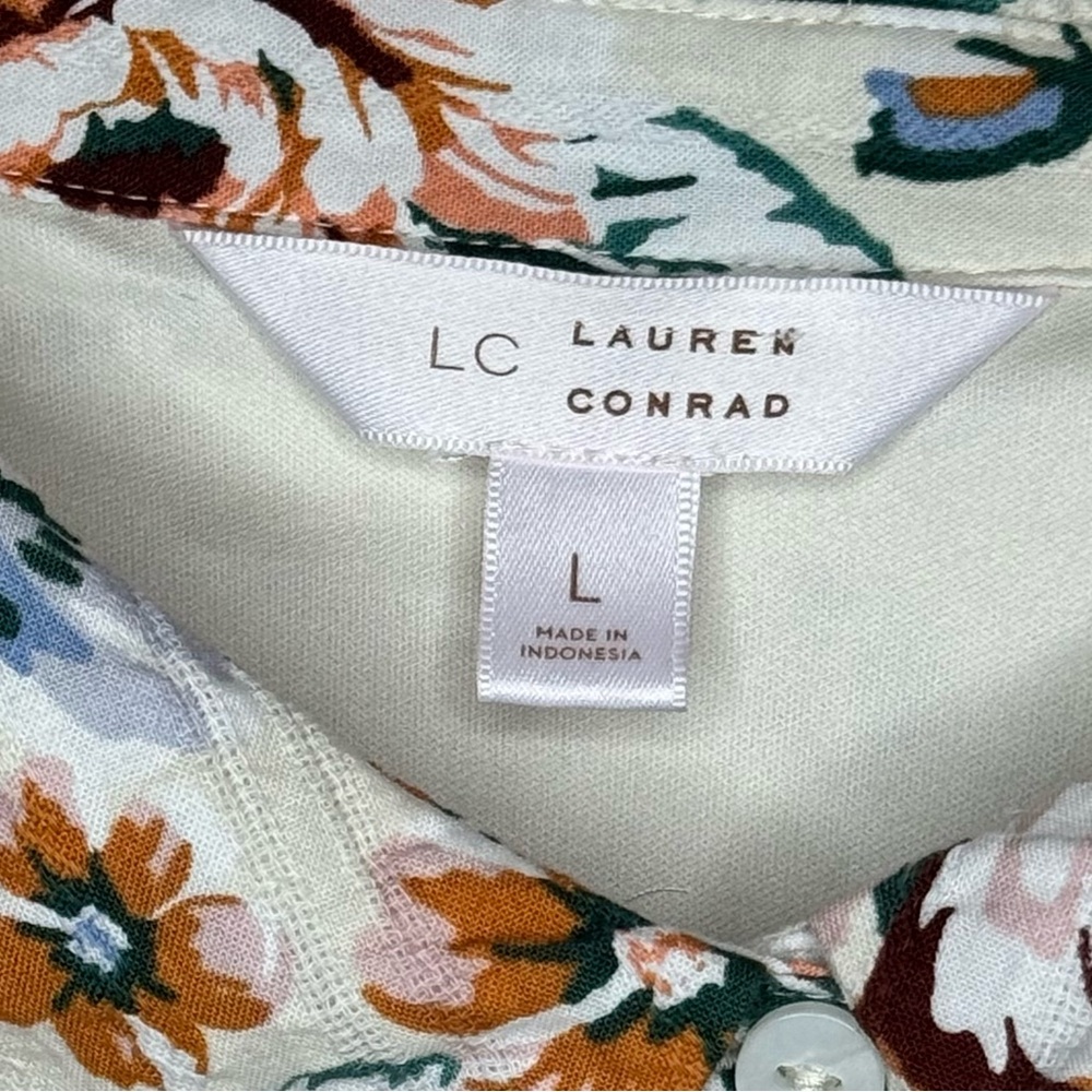 LC Lauren Conrad Boho Floral Dress Size L Velvet Trim Cottagecore - Picture 4 of 13